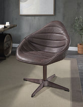 Pipino Antique Ebony Top Grain Leather Accent Chair with Swivel