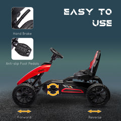 Aosom Kids Pedal Go Kart, Outdoor Ride on Toys with Swing Axle, Adjustable Seat, Handbrake, 4 Shock-Absorbing Wheels, Gift for Boys and Girls Aged 3-8 Years Old, Red