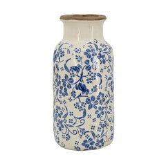 D5.7x12.5" Blue and White Ceramic Accent Vase with Traditional Floral Motifs