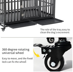 55" Heavy Duty Dog Crate Large Dog cage Strong Metal Dog Kennels and Crates for Large Dogs with 4 Lockable Wheels