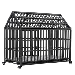 55" Heavy Duty Dog Crate Large Dog cage Strong Metal Dog Kennels and Crates for Large Dogs with 4 Lockable Wheels
