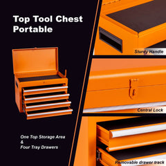 Tool Chest, 5-Drawer Rolling Tool Storage Cabinet with Detachable Top Tool Box, Liner, Universal Lockable Wheels, Adjustable Shelf, Locking Mechanism, Metal Tool Cart for Garage Workshop