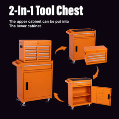 Tool Chest, 5-Drawer Rolling Tool Storage Cabinet with Detachable Top Tool Box, Liner, Universal Lockable Wheels, Adjustable Shelf, Locking Mechanism, Metal Tool Cart for Garage Workshop