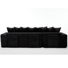 Oversize Cloud Sectional Couch, L-Shape Sofa, Convertible Floor Sleeper Sofa Bed, No Assembly ,Eight pillows,3-in-1,Side Pocket,(Left Facing Sofa),Corduroy,Black