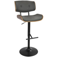 Lombardi Mid-Century Modern Adjustable Barstool with Swivel in Walnut with Grey Faux Leather by LumiSource - Set of 2