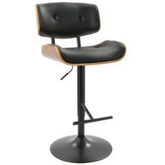 Lombardi Mid-Century Modern Adjustable Barstool with Swivel in Black Metal, Walnut Wood and Black Faux Leather by LumiSource - Set of 2