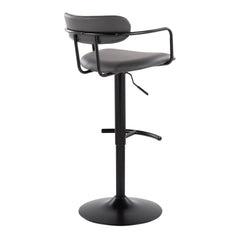 Demi Contemporary Adjustable Height Barstool with Swivel in Black Metal and Grey Faux Leather with Rounded T Footrest by LumiSource - Set of 2