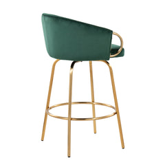 Claire Contemporary/Glam Counter Stool in Gold Steel and Green Velvet by LumiSource - Set of 2