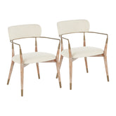 Savannah Contemporary Chair in White Washed Wood and Cream Noise Fabric with Copper Accent by LumiSource - Set of 2