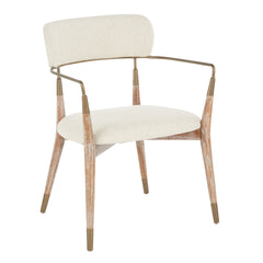 Savannah Contemporary Chair in White Washed Wood and Cream Noise Fabric with Copper Accent by LumiSource - Set of 2