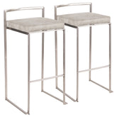 Fuji Contemporary Stackable Barstool in Stainless Steel with Light Grey Cowboy Fabric Cushion by LumiSource - Set of 2