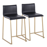 Mara 26" Contemporary Counter Stool in Gold Metal and Black Faux Leather by LumiSource - Set of 2