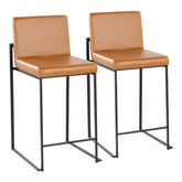Fuji 26" Contemporary High Back Barstool in Black Metal and Camel Faux Leather by LumiSource - Set of 2