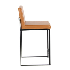 Fuji 26" Contemporary High Back Barstool in Black Metal and Camel Faux Leather by LumiSource - Set of 2