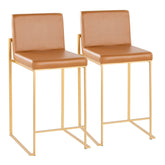 Fuji 26" Contemporary High Back Barstool in Gold Metal and Camel Faux Leather by LumiSource - Set of 2