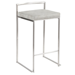 Fuji Contemporary Stackable Counter Stool in Stainless Steel with Light Grey Cowboy Fabric Cushion by LumiSource - Set of 2