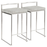 Fuji Contemporary Stackable Counter Stool in Stainless Steel with Light Grey Cowboy Fabric Cushion by LumiSource - Set of 2