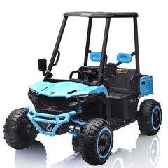 24V Kids Golf Cart, 4WD 2 Seater Ride on Car w/Sun Shade, Storage Trunk & Remote Control, Electric Vehicle w/LED Lights, Realistic Sounds & Wireless Connection, Gift for Boys Girls 3+ (Blue)