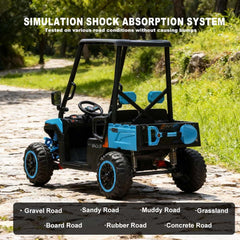 24V Kids Golf Cart, 4WD 2 Seater Ride on Car w/Sun Shade, Storage Trunk & Remote Control, Electric Vehicle w/LED Lights, Realistic Sounds & Wireless Connection, Gift for Boys Girls 3+ (Blue)