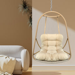 without Stand Swing Egg Chair Indoor Outdoor Wicker Rattan Patio Basket Hanging Chair with C Type bracket , with cushion and pillow,Patio Wicker folding Hanging Chair( Special construction cup holder
