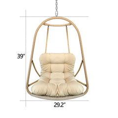 without Stand Swing Egg Chair Indoor Outdoor Wicker Rattan Patio Basket Hanging Chair with C Type bracket , with cushion and pillow,Patio Wicker folding Hanging Chair( Special construction cup holder