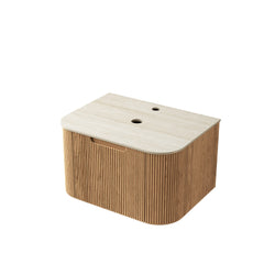 DINA 24'' Wall Mounted Plywood Cabinet with 1 Drawer, Roman travertine Sintered Stone Countertop, NO Basin, NO Faucet and Drain, Natural Woodgrain Color