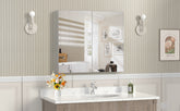 32'' x 28'' Medicine Cabinet with Mirror for Bathroom, Wall Mounted Bathroom Mirror with Storage, Adjustable Shelves, Aluminum Framework, Surface Mount Silver