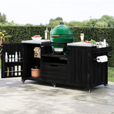 K&K 66.5" Outdoor Kitchen Island for Big Green Egg Grills, Solid Wood Outdoor Grill Cart for Tabletop Grill with Stainless Steel Top, Drawer, Compatible with Large Big Green Egg, Kamado Joe- Black