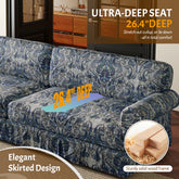 74"Luxuriously Comfortable 3-Seater Cloud Couch,Oxford Fabric Sofa with Elegant Rolled Arms & Pleated Skirt Design,26.4"Extra Deep Seat Mid Century Sofa for Apartment,Office,Blue Floral