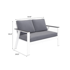 52.95" All-Weather Aluminum Patio Loveseat with Wood Armrests & Angled Backrest – White & Light Grey