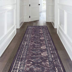 MAVAL Black Washable Rug 2'6'' x 10' Runner Rug (Black+Burgundy, 2'6'' x 10')