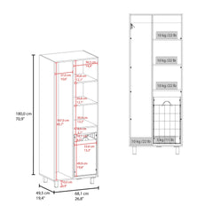 Iris 71" High Two-Door Broom Closet With Hamper, Four Shelves, Hangers, Storage Closet, Pantry Cabinet