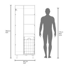 Iris 71" High Two-Door Broom Closet With Hamper, Four Shelves, Hangers, Storage Closet, Pantry Cabinet
