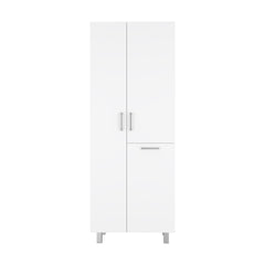 Iris 71" High Two-Door Broom Closet With Hamper, Four Shelves, Hangers, Storage Closet, Pantry Cabinet