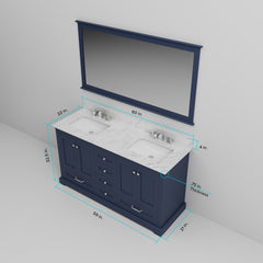 Navy Blue Double Bath Vanity 60 in. W x 22 in. D, and 58 in. Mirror