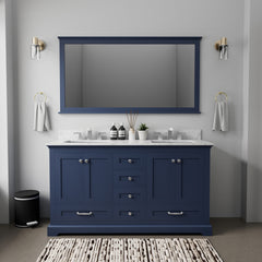 Navy Blue Double Bath Vanity 60 in. W x 22 in. D, and 58 in. Mirror