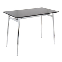 Marcel-Mason Swivel Contemporary Counter Height Dining Set in Chrome Metal with Black Wood Tabletop and Stainless Steel, Walnut Wood with White Faux Leather by LumiSource - 5 Piece