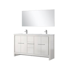 White Double Bath Vanity 60 in. W x 20 in. D, Cultured Marble Top, Chrome Faucet Set and 55 in. Mirror
