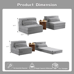 Compression Mahjong Sofa,Convertible Floor Sofa Bed,DIY Boneless Modular Sectional Sofa,No Assembly Required,Circle fleece fabric,Oversized 2 Seater with 2 Pillows,Light-grey