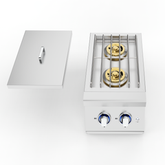 Double Grilling Side Burners, 2 x 17,000BTU Liquid Propane Side Burner for Outdoor Kitchen, Convertible to Natural Gas, 304 Stainless Steel Built-in Double Burners with LED for BBQ Grill Island