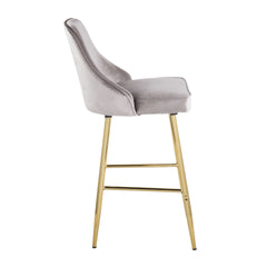 Marcel Contemporary/Glam Counter Stool in Gold Metal and Silver Velvet by LumiSource - Set of 2