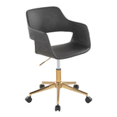 Margarite Contemporary Task Chair in Gold Metal and Grey Faux Leather by LumiSource