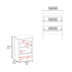 Newcastle Nightstand Two Drawer And Open Shelf, Modern Bedside Table, White