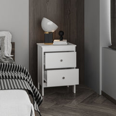Newcastle Nightstand Two Drawer And Open Shelf, Modern Bedside Table, White