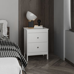 Newcastle Nightstand Two Drawer And Open Shelf, Modern Bedside Table, White