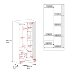 Vance Armoire with One Door for Interior Storage with Hanging Rod, 4 Open Shelves and, One Drawer, Freestanding Wardrobe