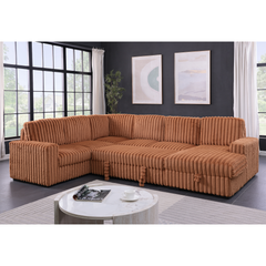 122 Inch Pull Out Couch, Rabbit plush Fabric Sofa Bed Ports & Comfy Upholstered, Oversized U Shape Sectional Sleeper Sofa Bed with Storage Chaise,Orange