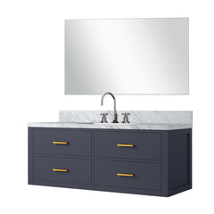 Blue Single Bath Vanity 48 in. W x 22 in. D, Carrara Marble Countertop, 43 in. Mirror and Faucet Set