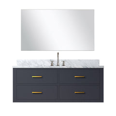 Blue Single Bath Vanity 48 in. W x 22 in. D, Carrara Marble Countertop, 43 in. Mirror and Faucet Set