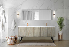 Rustic Acacia Double Bath Vanity 80 in. W x 20 in. D, White Quartz Top and Rose Gold Faucet Set